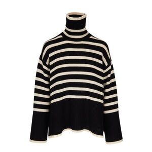 ✨ TOTEME Signature Striped Black and Cream Turtleneck Sweater